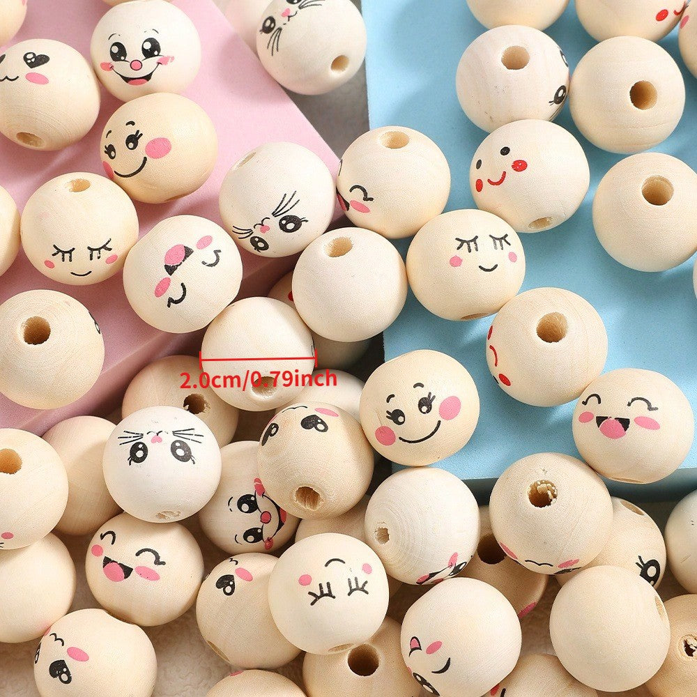 10/30/50pcs 20mm Wooden Smile Face Beads