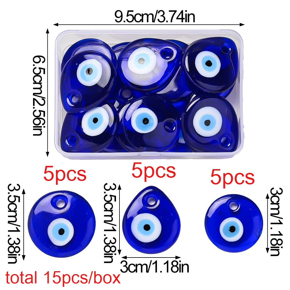 15PCS Blue Evil Eye Glaze Charm Set
