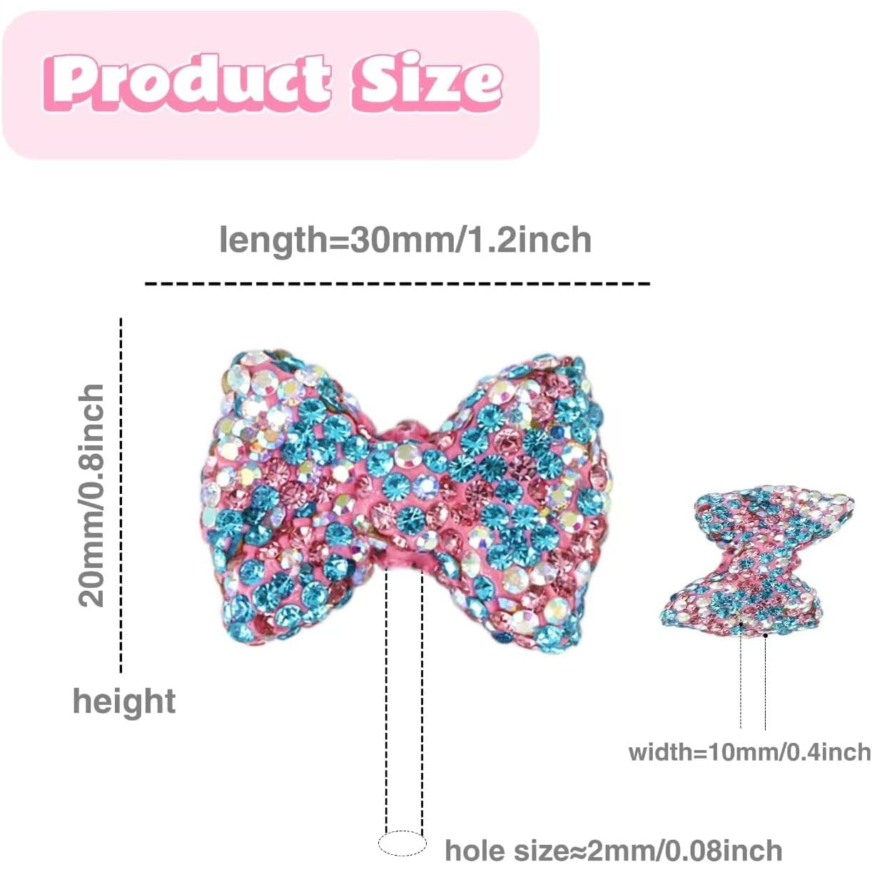 12pcs Mix Random Bowknot Clay Focus Beads with Rhinestone