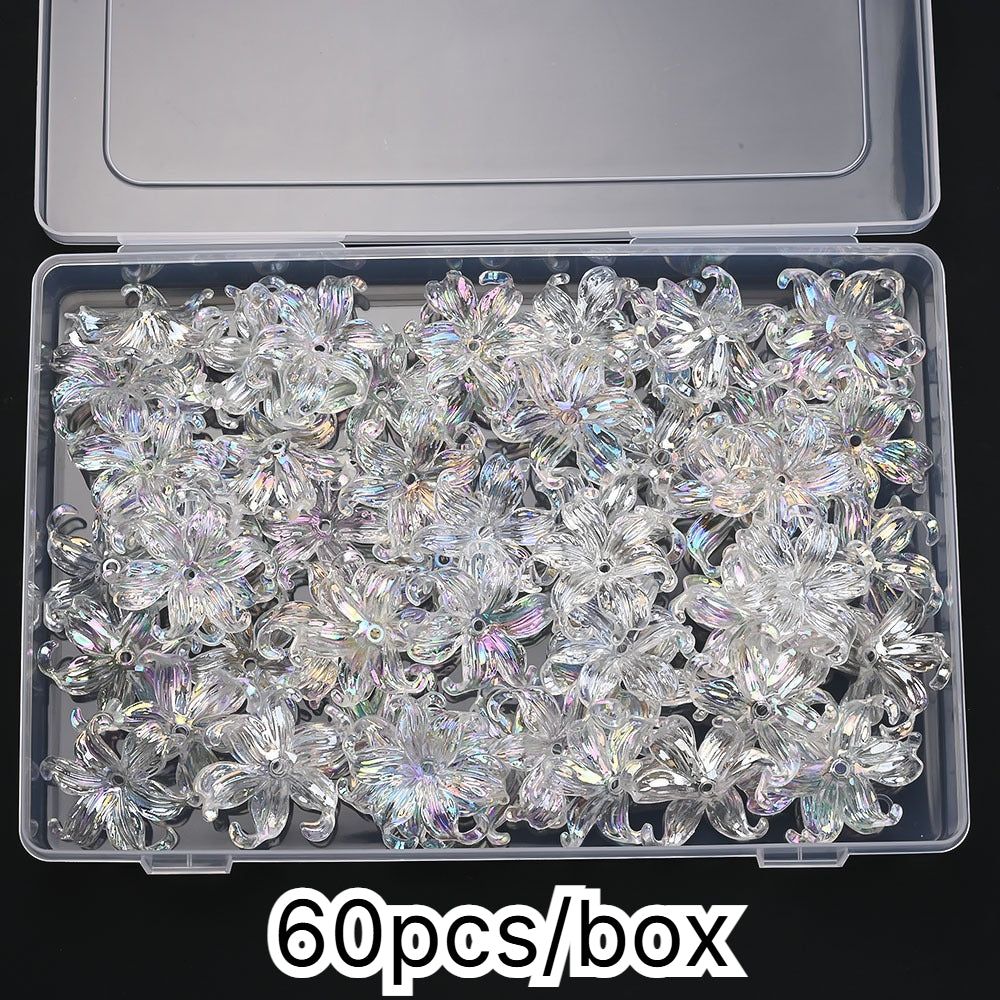 60pcs/box 37x42mm Fleur-de-lis AB Sparkling Flower Beads
