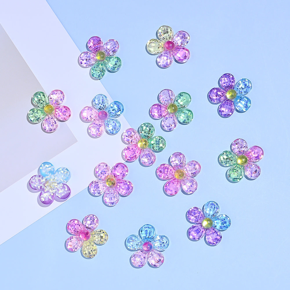 10PCS 25mm Glitter Lucky Flower Resin Embellishment Set