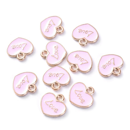 10pcs Colorful Love Printing Heart Shape Charms 12x11mm Delicate Drip