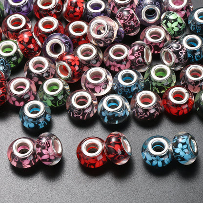 Flower Pattern Resin Large Hole Beads