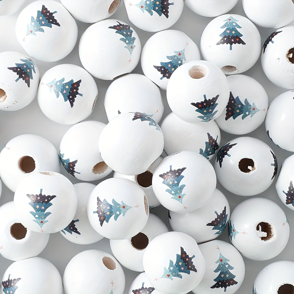 Christmas Wooden Tree Pattern Beads