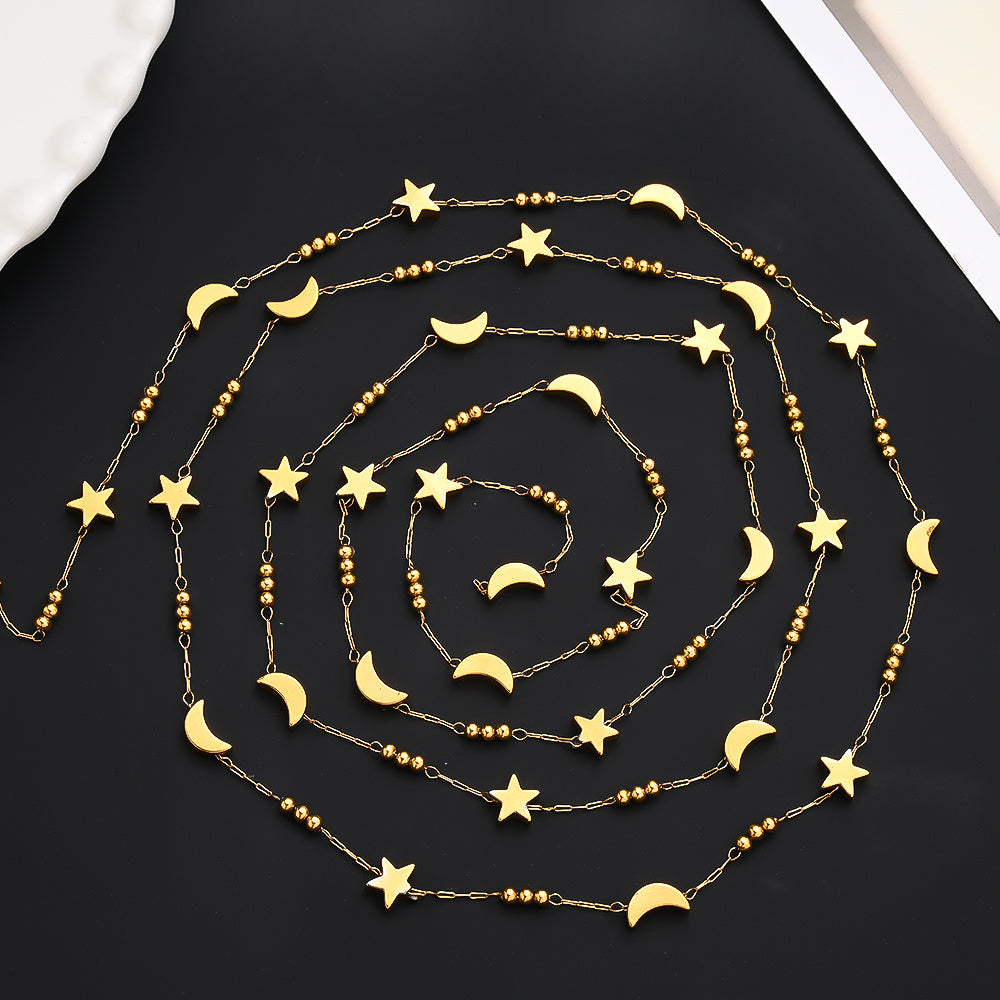 1m Gold & Silver Stainless Steel Star & Moon Bead Chain