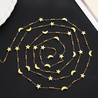 1m Gold & Silver Stainless Steel Star & Moon Bead Chain