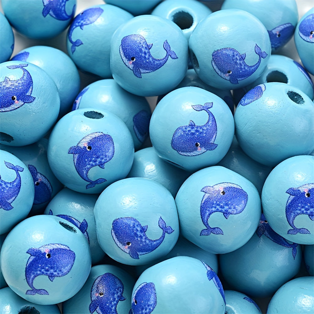 10PCS 16mm Colorful Marine Animal Wooden Bead Set