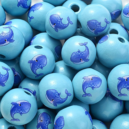 10PCS 16mm Colorful Marine Animal Wooden Bead Set
