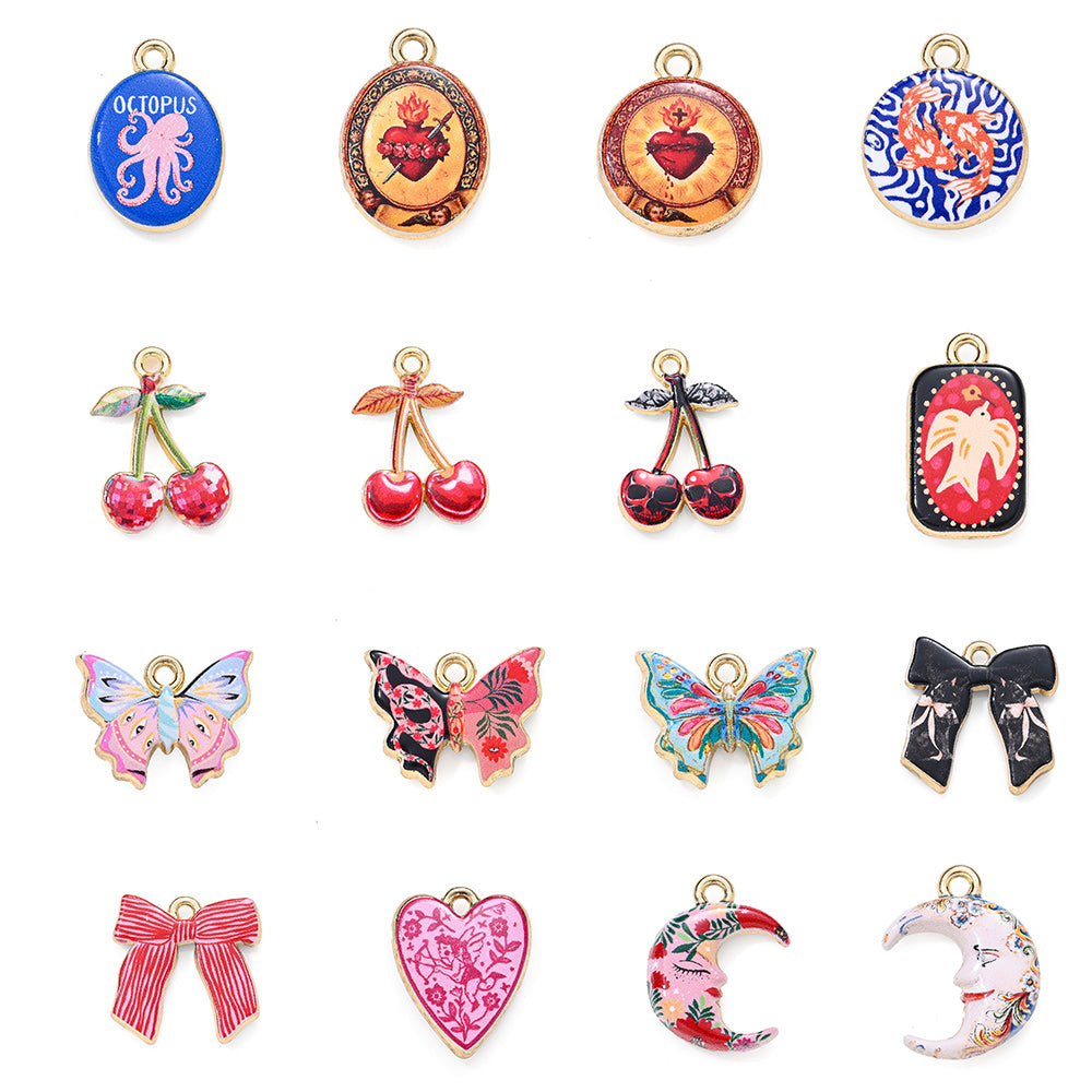 16PCS Color Printed Zinc Alloy Pendant Set