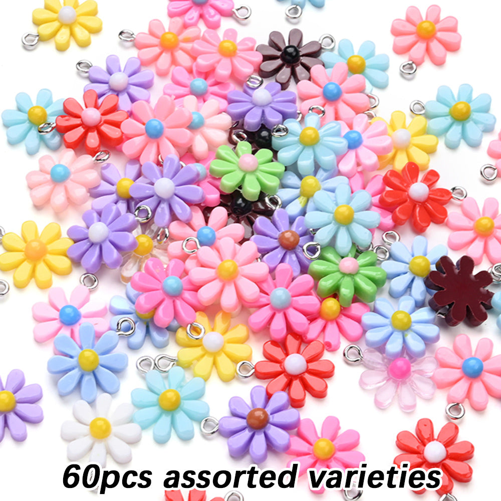 60pcs Sunflower Charms Beads Assorted Daisy Flower Pendant