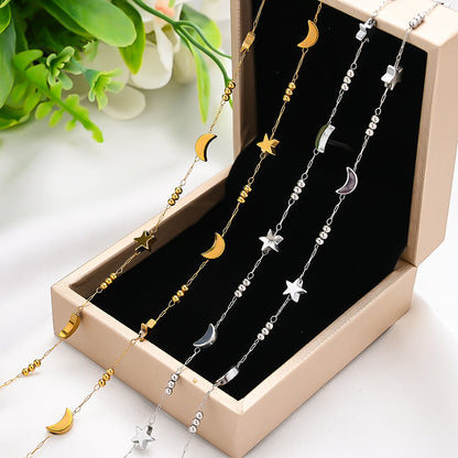 1m Gold & Silver Stainless Steel Star & Moon Bead Chain