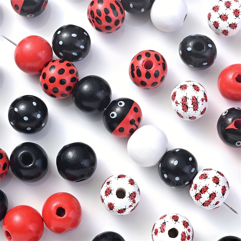 10PCS 16mm Animal Print Round Wooden Bead Set