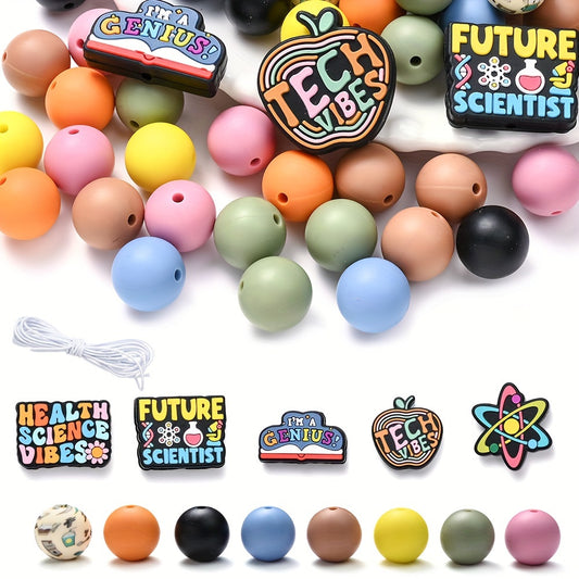 85pcs 1.5-3cm Color Mixing Science Theme Silicone Beads Set