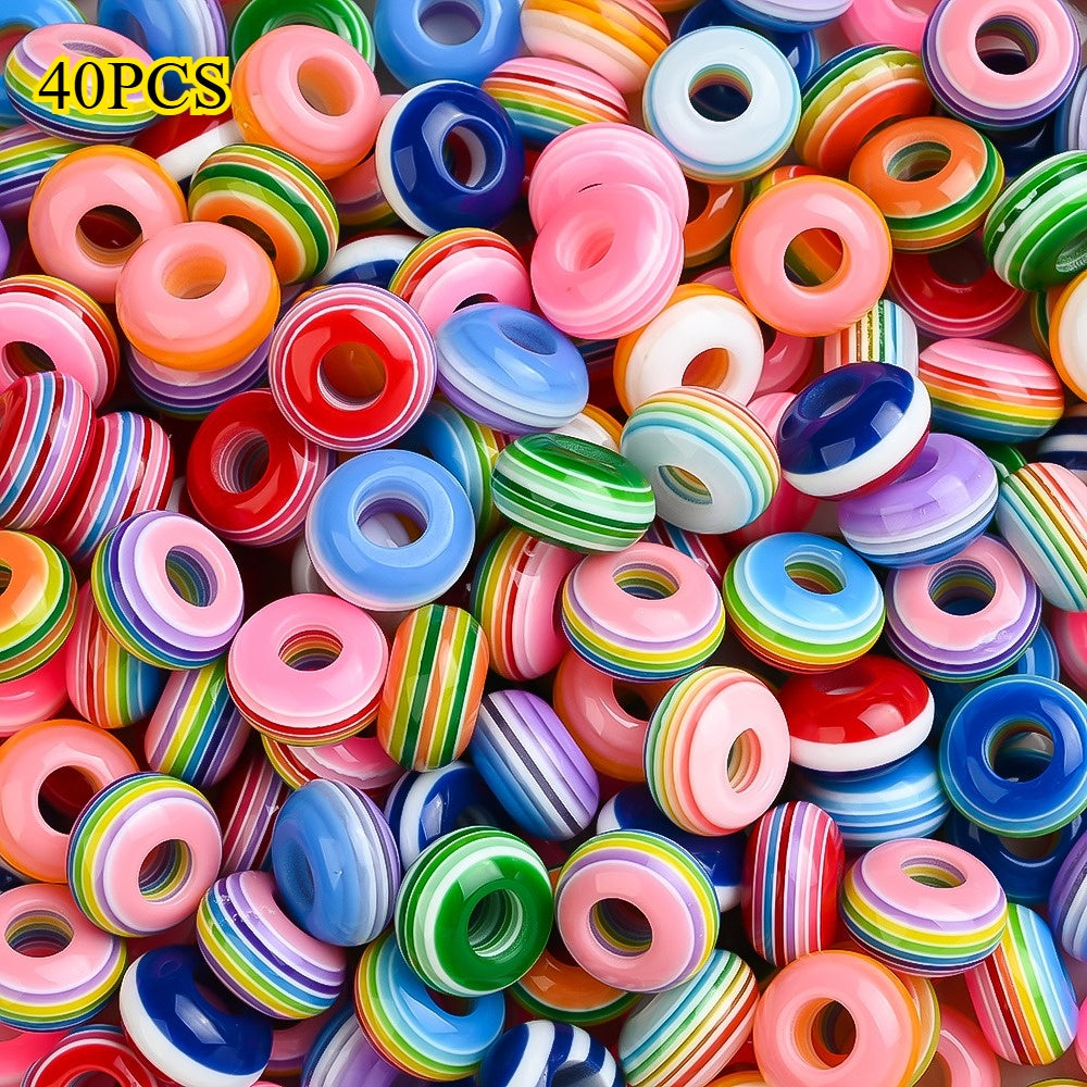 40/80pcs 8x14mm Rainbow Resin Striped Beads