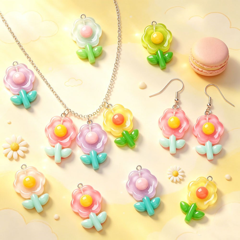 Resin Flower Sunflower Flatback Pendants