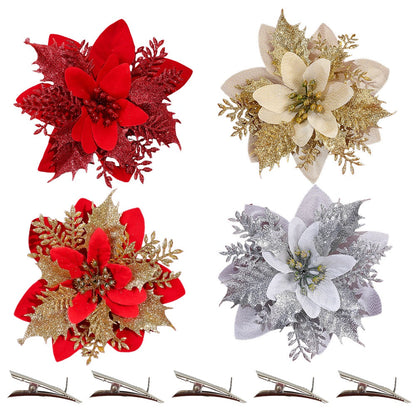 10PCS 14mm Christmas Glitter Layered Flower Set