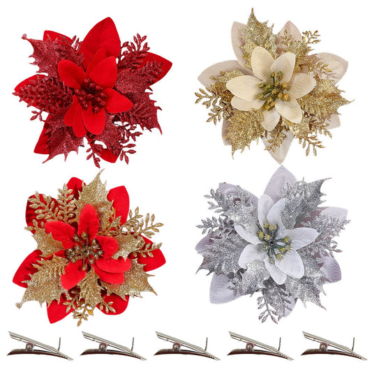 10PCS 14mm Christmas Glitter Layered Flower Set