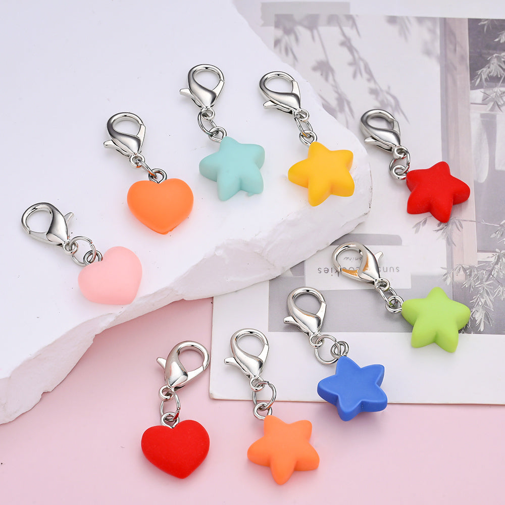 24PCS Multicolor Resin Heart & Star Mini Keychain Set