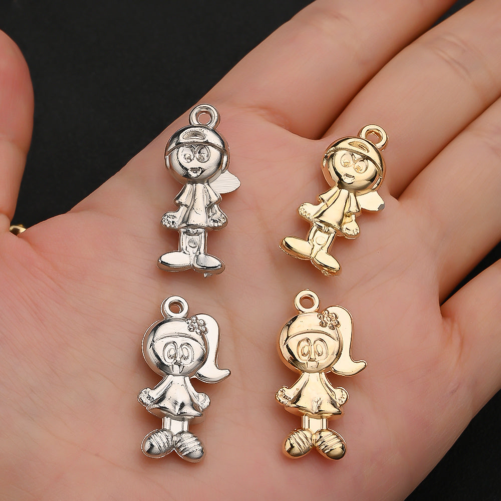 20PCS Gold & Silver CCB 3D Cartoon Boy & Girl Pendants