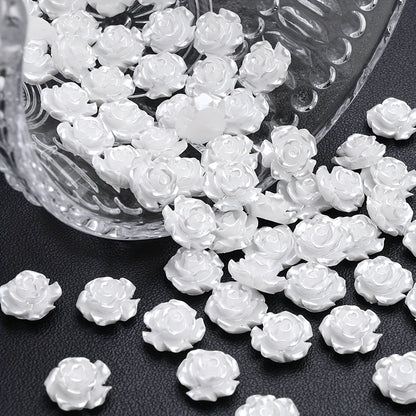50/100-Piece 6/8/10 mm White Camellia Flatback Beads