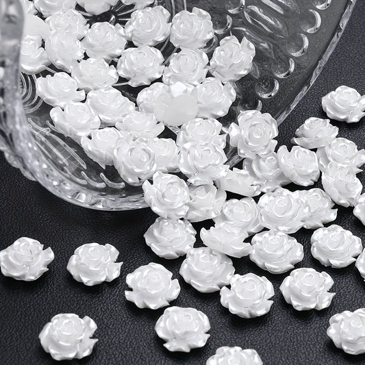 50/100-Piece 6/8/10 mm White Camellia Flatback Beads