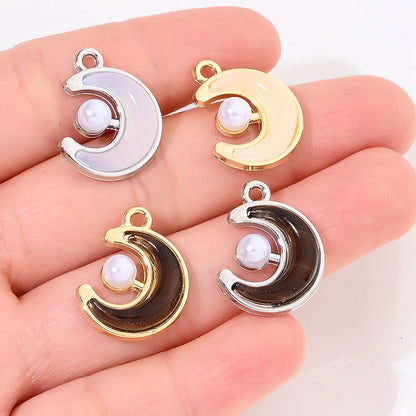 20PCS Black & White Moon Charms with Imitation Pearl Beads