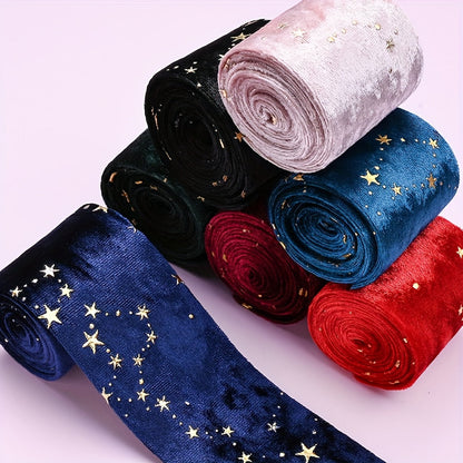 1m 25mm Gold Star Velvet Double-Sided Ribbon