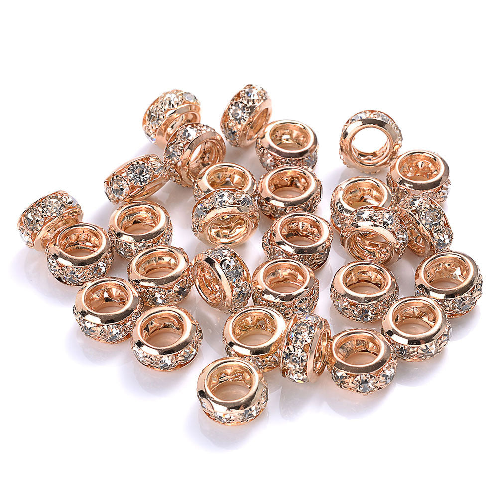 0pcs 10/12mm AlloyLarge Hole Rhinestone Spacer Beads DIY Jewelry Accessories