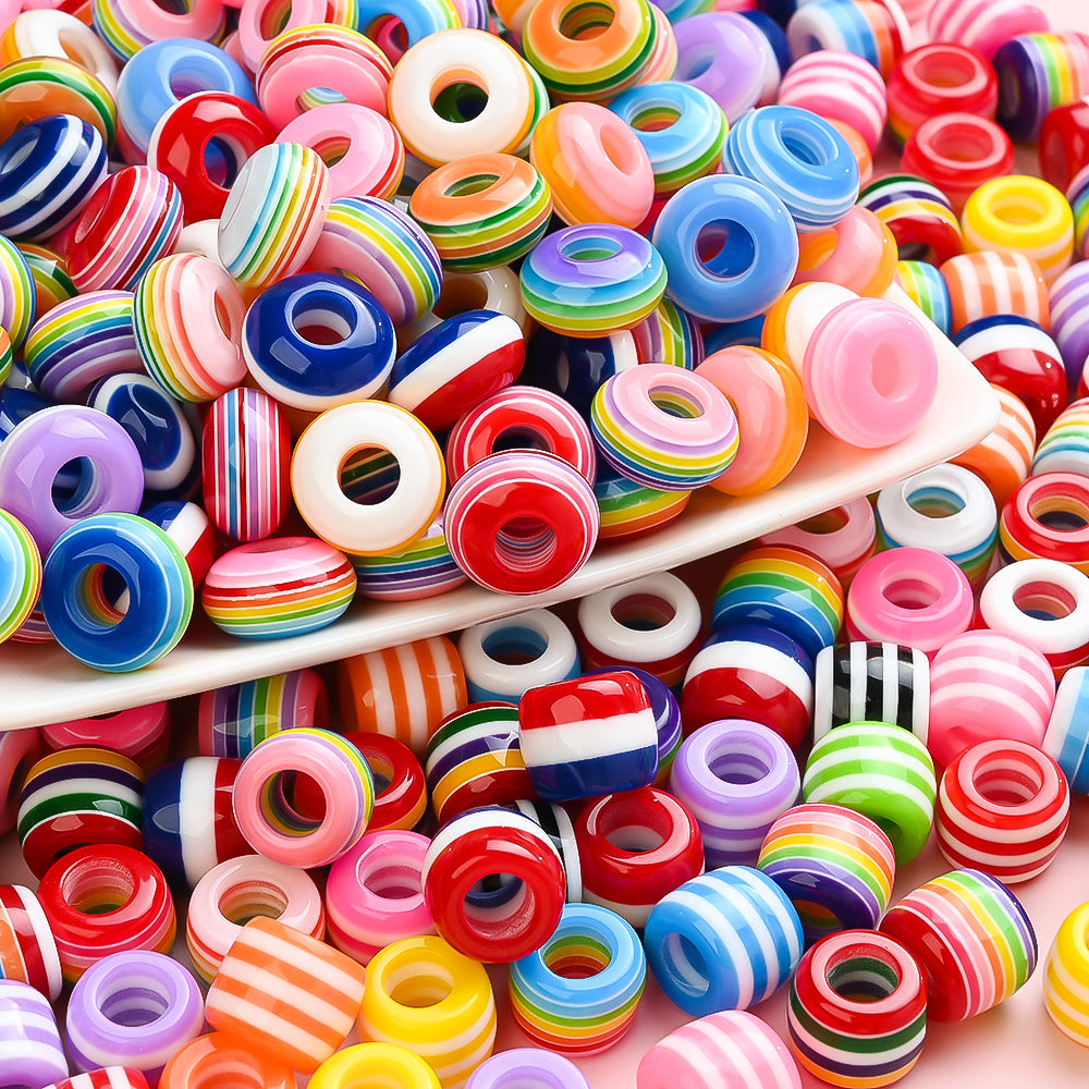 40/80pcs 8x14mm Rainbow Resin Striped Beads