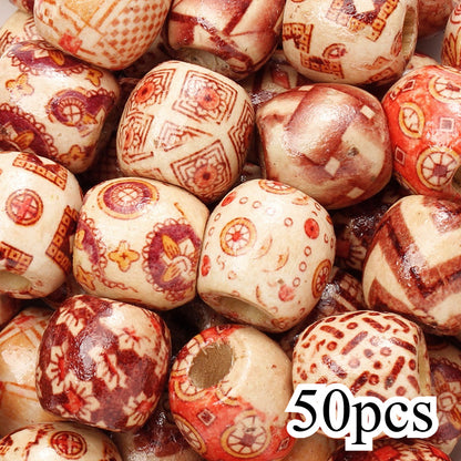 50/100-Piece Tribal Style Multicolor Wooden Spacer Beads