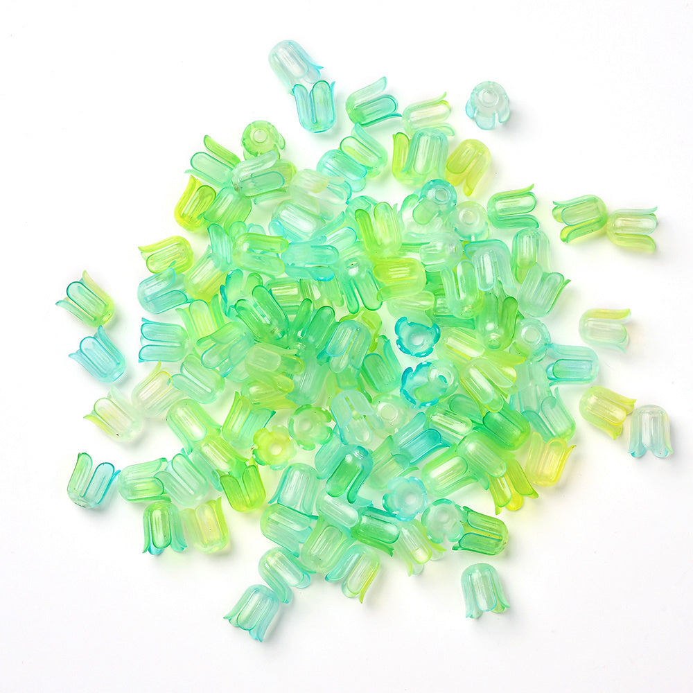 2026 New Arrival 10×11mm Gradient Flower Acrylic Bead Caps