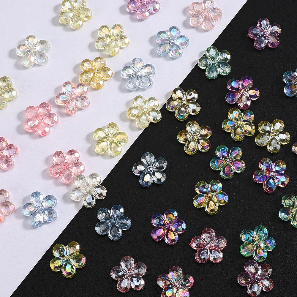 100pcs AB Mixed Color Transparent Flower Acrylic Beads