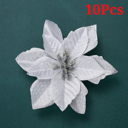 10PCS 13×13cm Gold & Red Glitter Christmas Flower Picks