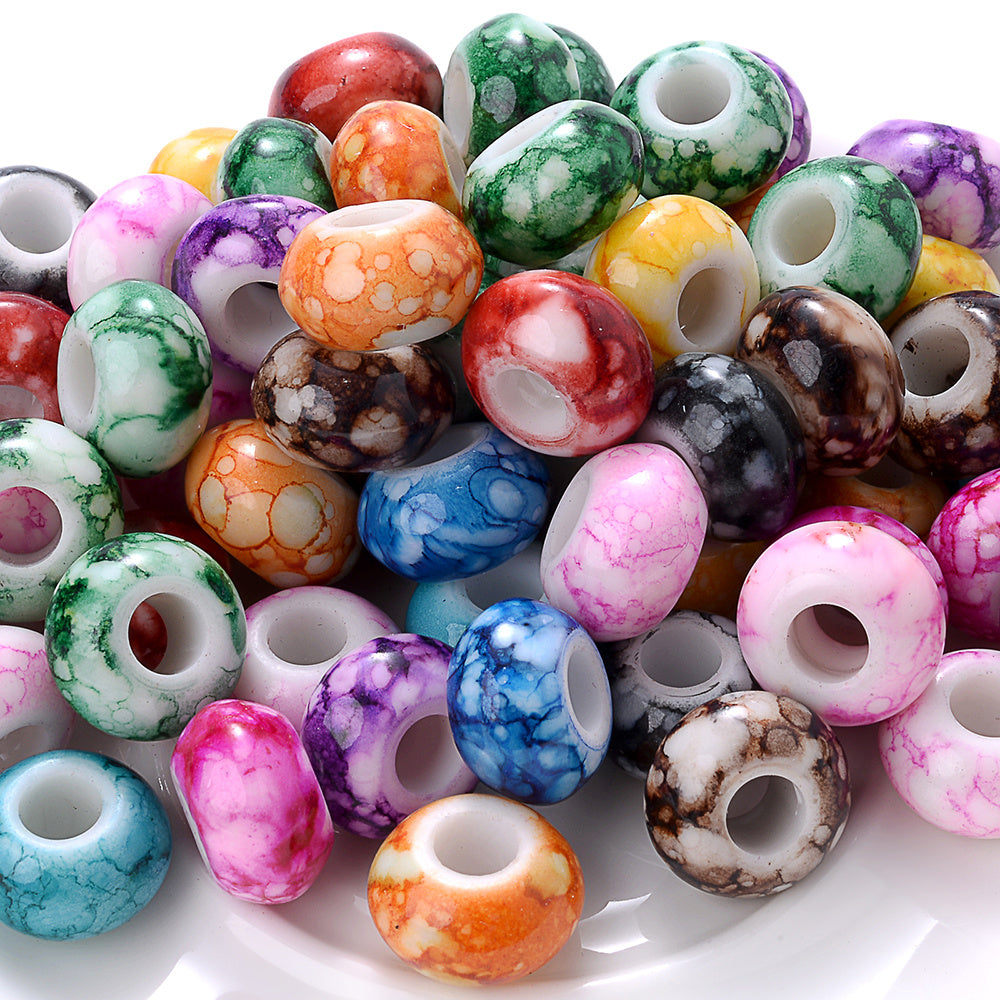 100pcs 15x9mm Flat Round Print Acrylic Beads