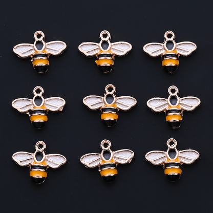 10PCS 9–16mm Yellow Enamel Honeybee Charm Set