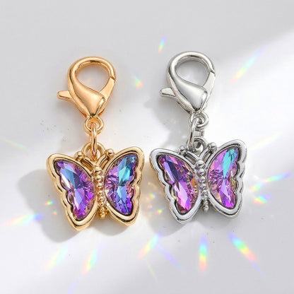 18PCS Multicolor Rhinestone Butterfly Mini Keychain Set