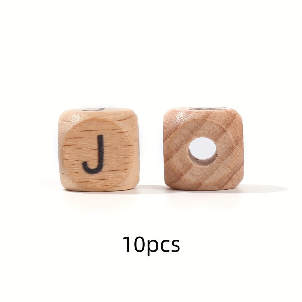 10-Piece 12 mm Square Alphabet Letter Wooden Beads