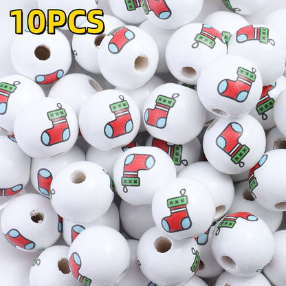 10pcs/set 16mm Christmas Wooden Beads