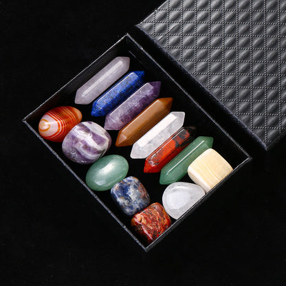 14PCS Natural Stone Double-Pointed Hexagonal Prism Set