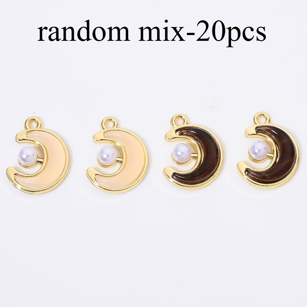 20PCS Black & White Moon Charms with Imitation Pearl Beads