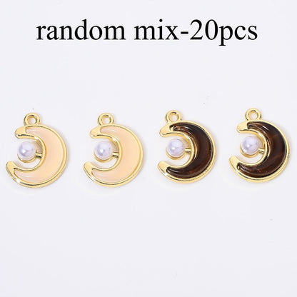 20PCS Black & White Moon Charms with Imitation Pearl Beads