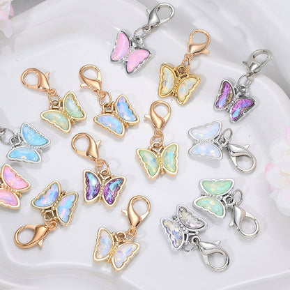 18PCS Multicolor Rhinestone Butterfly Mini Keychain Set