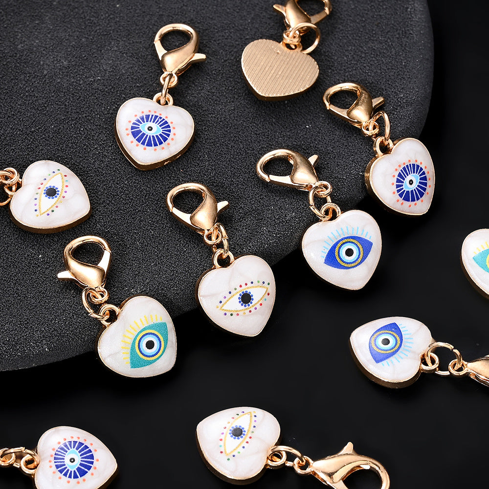 12PCS Blue & White Evil Eye Enamel Keychain Set