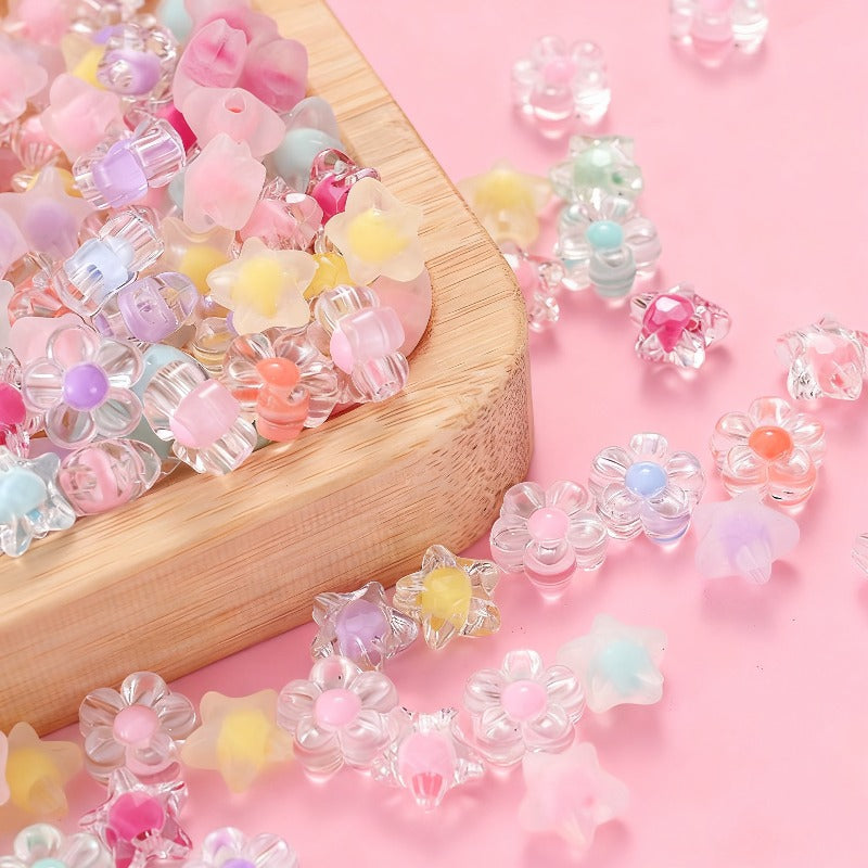 30/50pcs 11/12mm Translucent Floral Star-Shaped Acrylic Beads