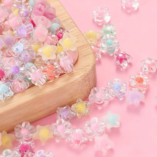 30/50pcs 11/12mm Translucent Floral Star-Shaped Acrylic Beads