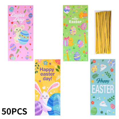 50-Piece 13x27.5 cm OPP Easter Gift Bags with Gold Print