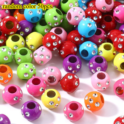 50/100pcs 7x8.4mm Random Multicolor Acrylic Round Beads