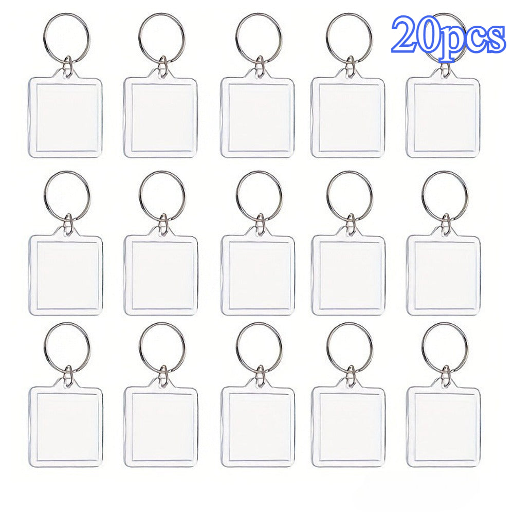 20pcs Blank Photo Frame Keychains Set Acrylic Clear Double-Sided Photo