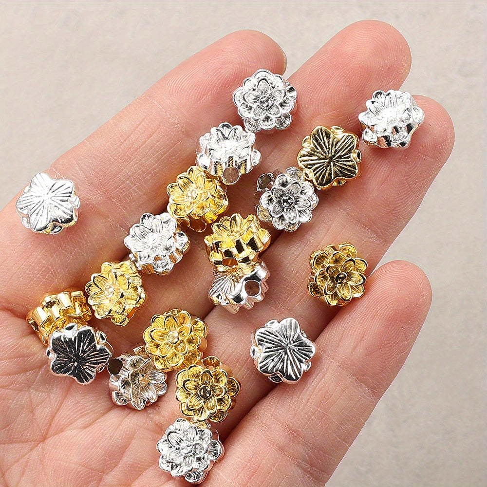 20pcs Golden/Silvery Lotus Flower Spacer Beads