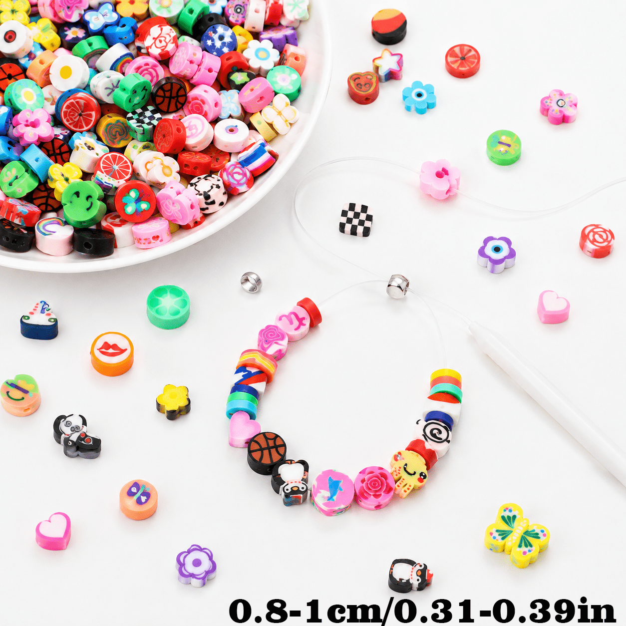 440pcs Colorful Polymer Clay Beads Set, Mixed Shapes & Patterns (Flowers